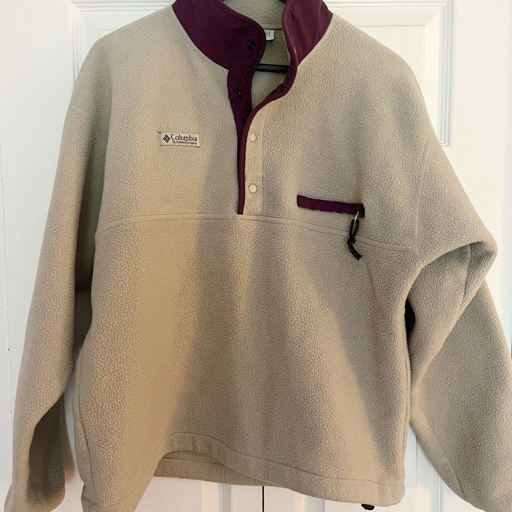 Columbia Beige and Burgundy Fleece Pullover